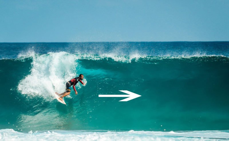 Surfer auf Welle von Links Nach Rechts