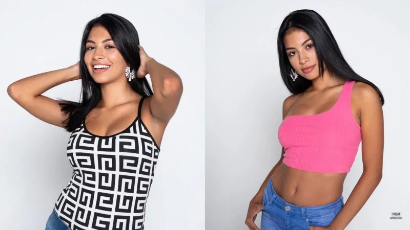 Model Posen - Frau in zwei Dreiviertel-Posen