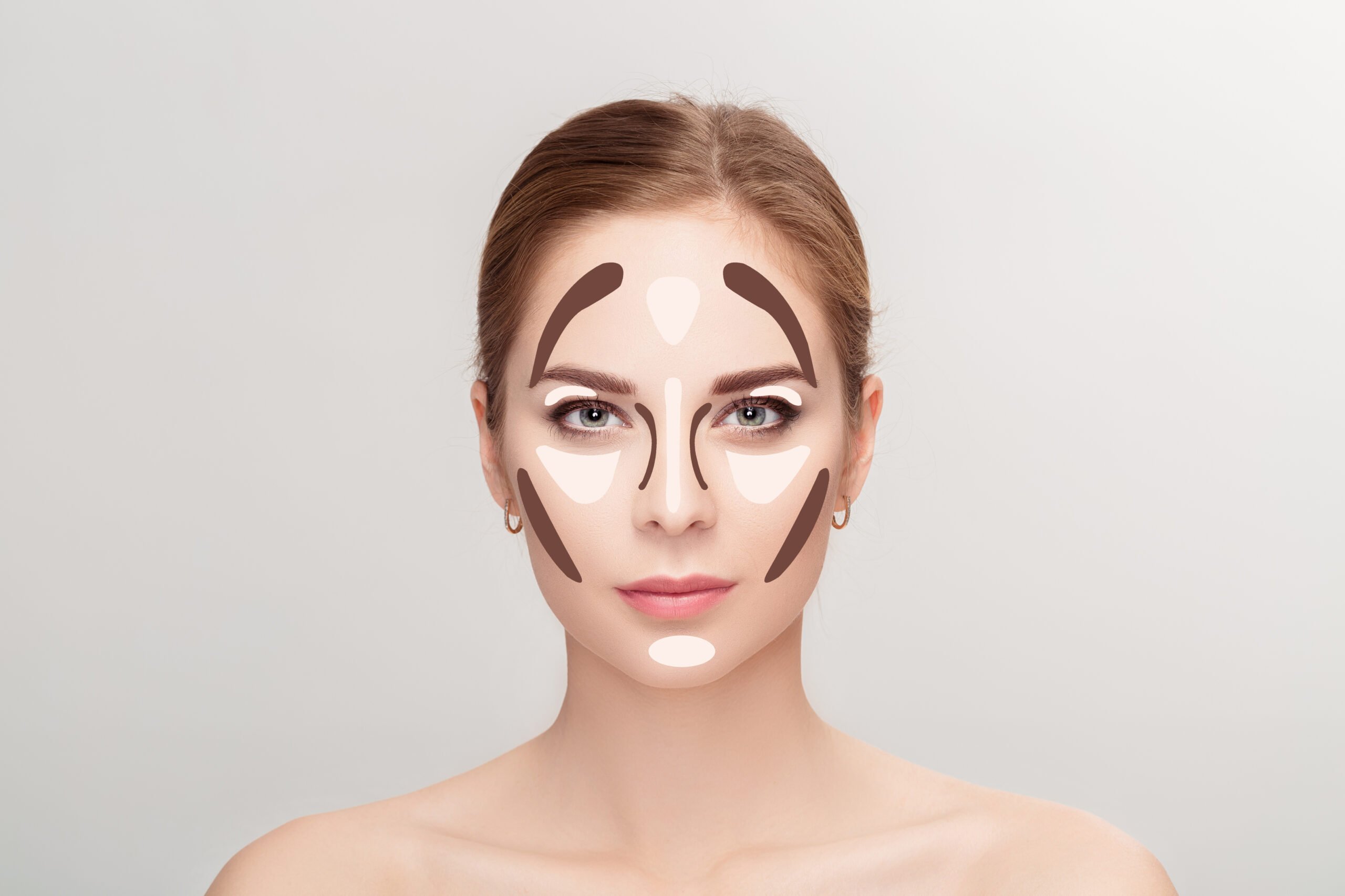 Gesicht mit Contouring-Anleitung